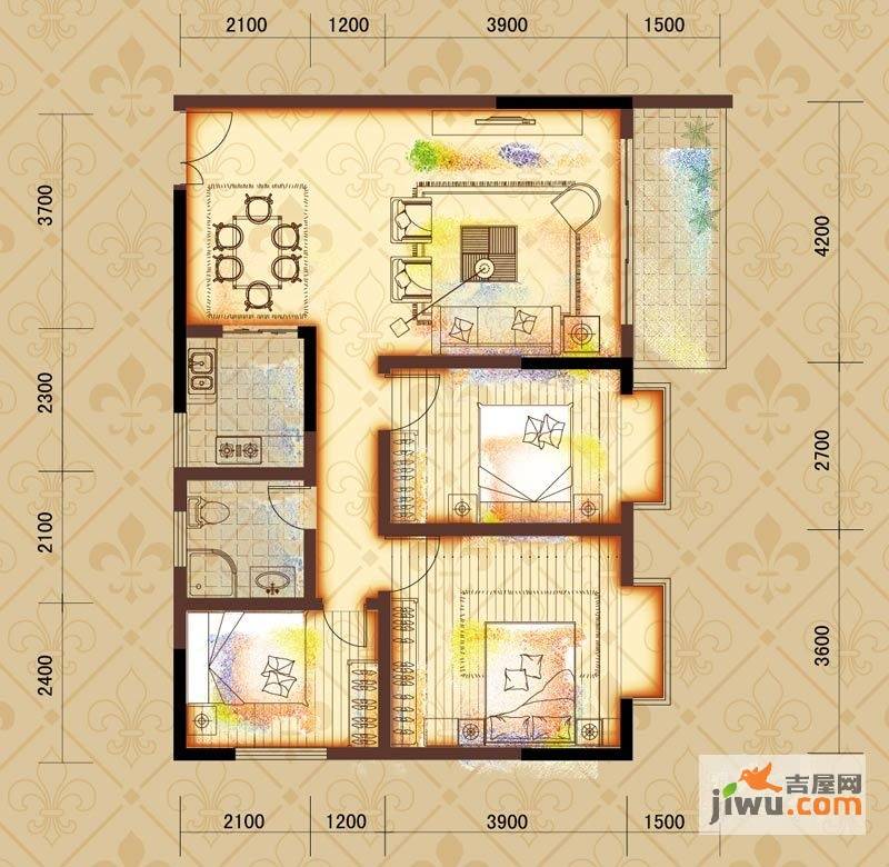 鸿基文昌苑3室2厅1卫99㎡户型图