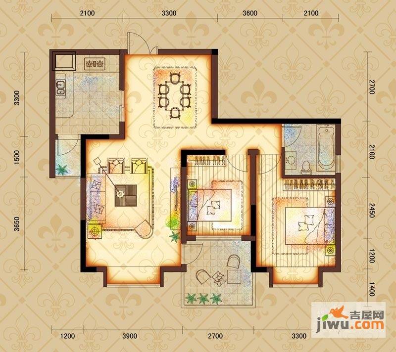 鸿基文昌苑2室2厅1卫73.3㎡户型图