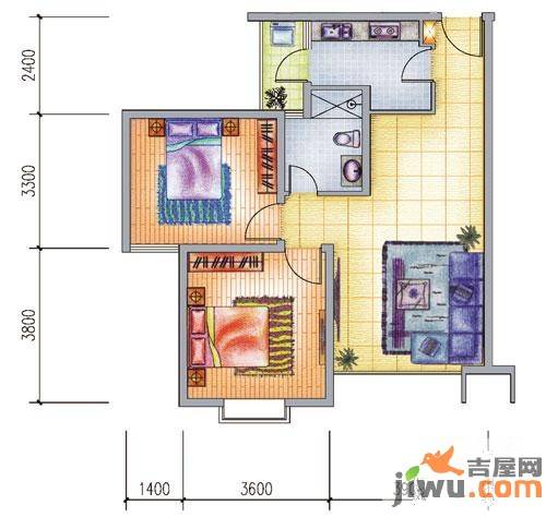 城市魔方2室2厅1卫69.7㎡户型图