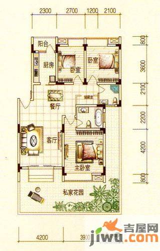 宏业康馨园3室2厅2卫108.8㎡户型图