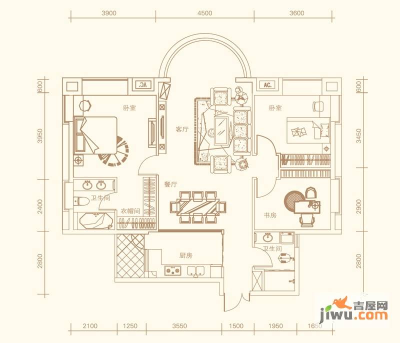 紫金庄园3室2厅2卫120.2㎡户型图