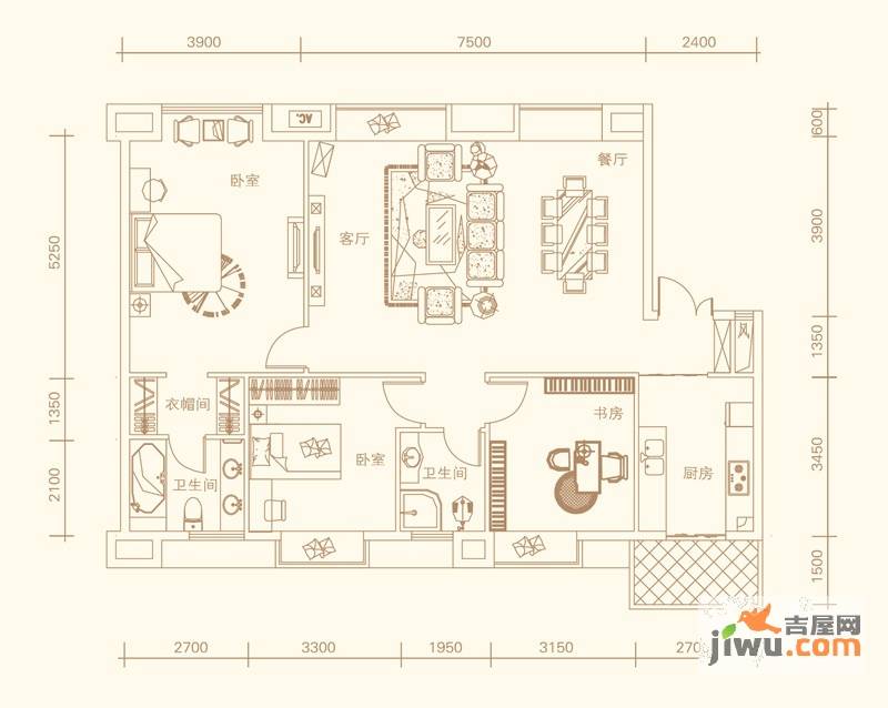 紫金庄园3室2厅2卫134.6㎡户型图