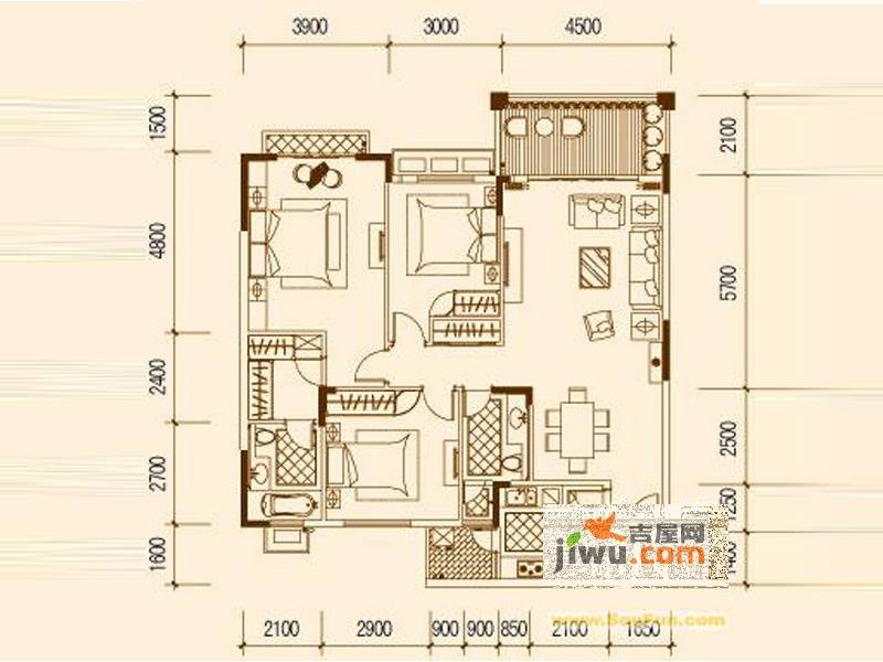 涧桥泊林3室2厅2卫134.1㎡户型图