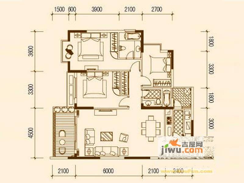 涧桥泊林3室2厅2卫131.5㎡户型图