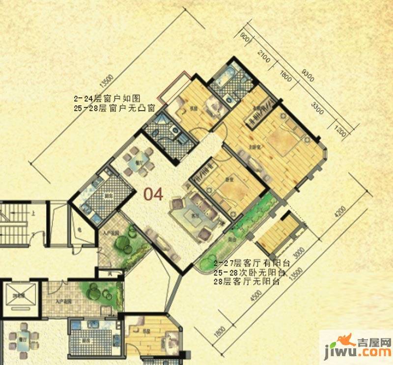 蒙特卡尼水映山城3室2厅2卫133.6㎡户型图