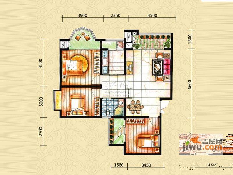 碧园花城3室2厅1卫123㎡户型图