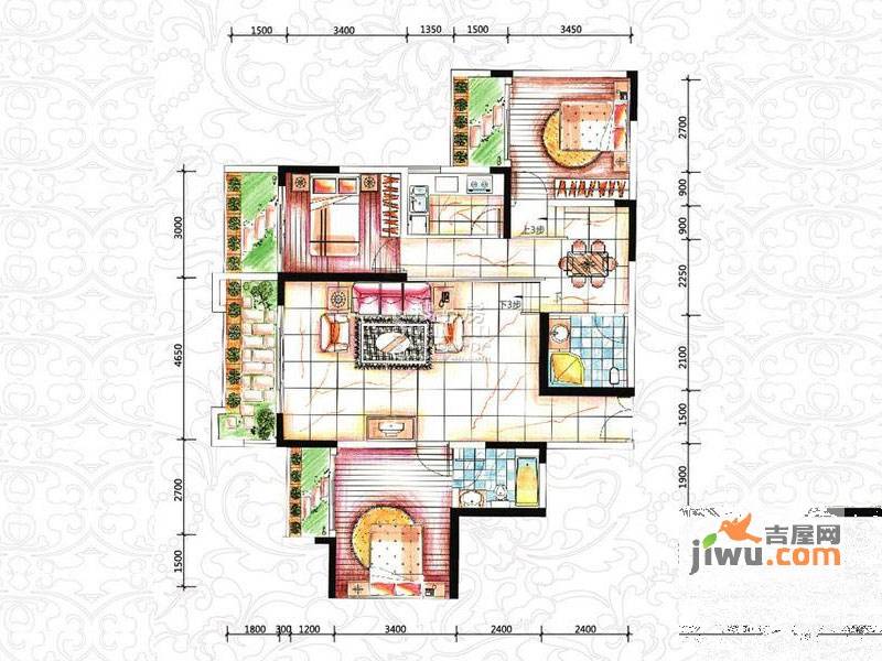 碧园花城3室2厅2卫136㎡户型图