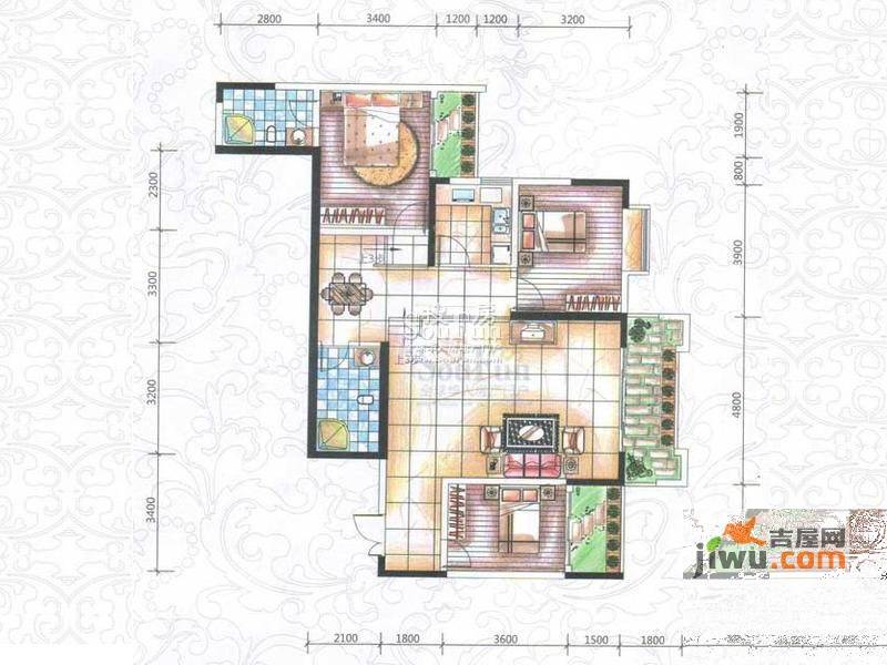 碧园花城3室2厅2卫135㎡户型图