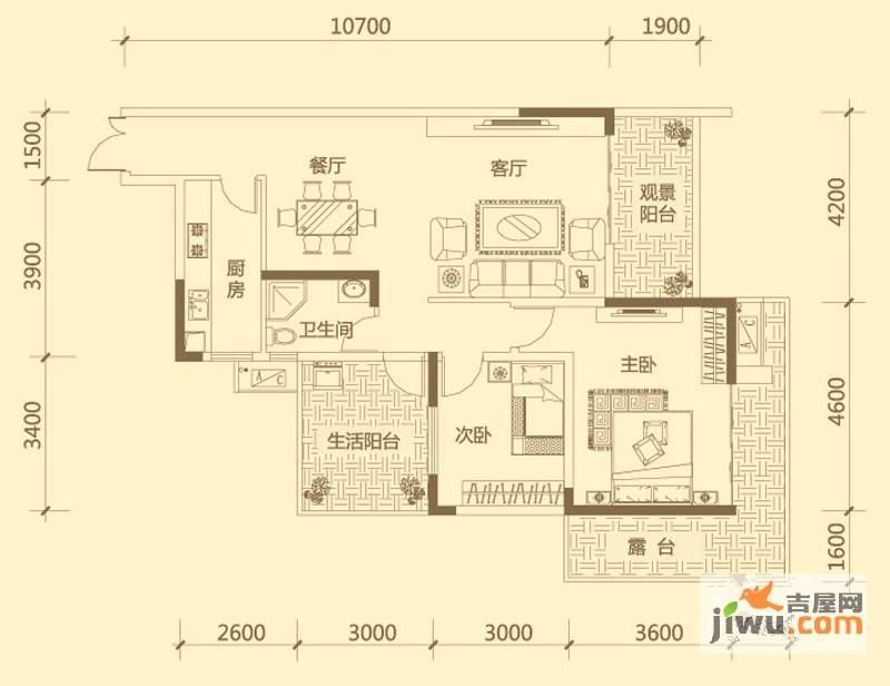 兴隆誉峰2室2厅1卫103.3㎡户型图