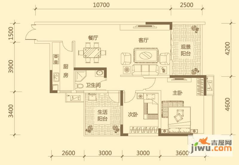 兴隆誉峰2室2厅1卫103.3㎡户型图