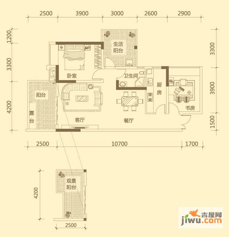 兴隆誉峰2室2厅1卫94.9㎡户型图