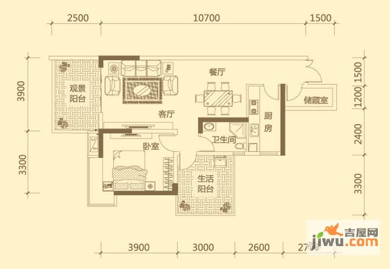 兴隆誉峰1室2厅1卫84㎡户型图