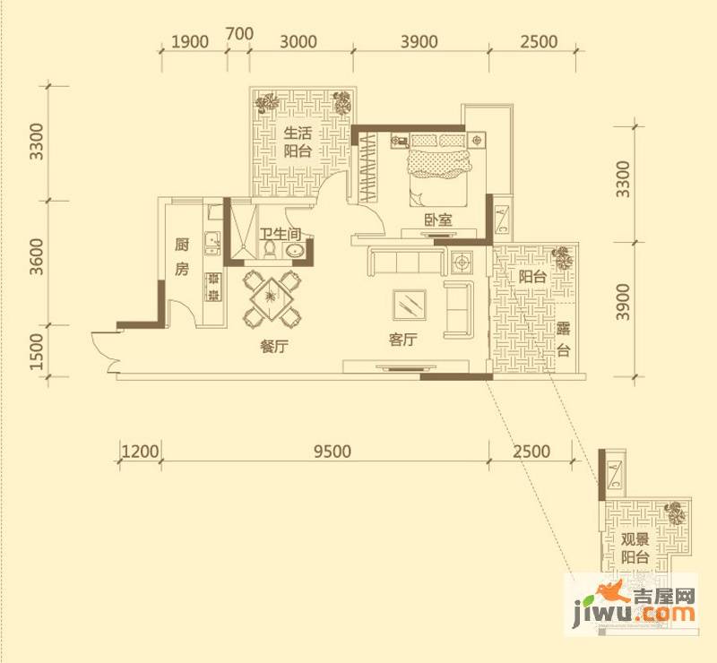 兴隆誉峰1室2厅1卫80.1㎡户型图