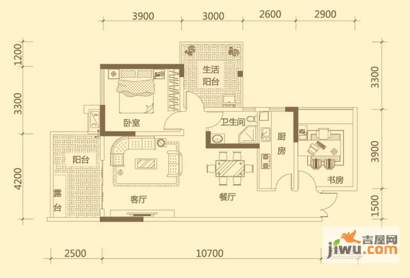 兴隆誉峰2室2厅1卫94.9㎡户型图