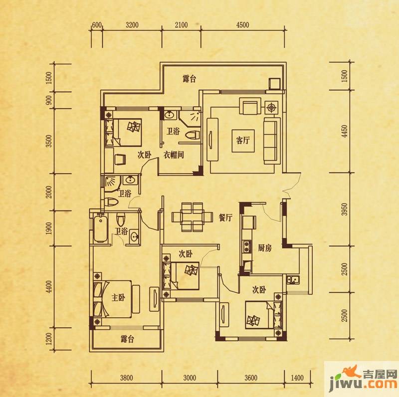 永实御湖尚城4室2厅3卫124㎡户型图