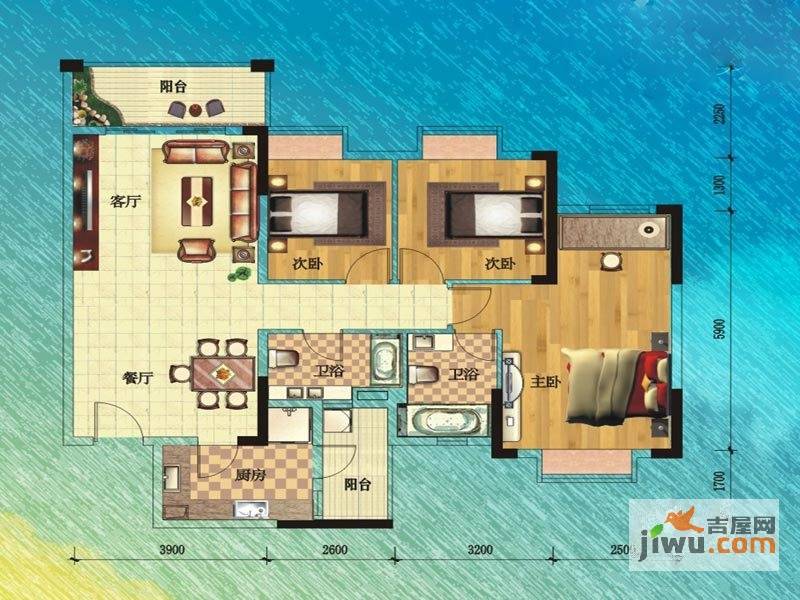 永实御湖尚城3室2厅2卫110㎡户型图