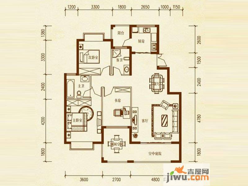 檀溪谷3室2厅2卫126.6㎡户型图