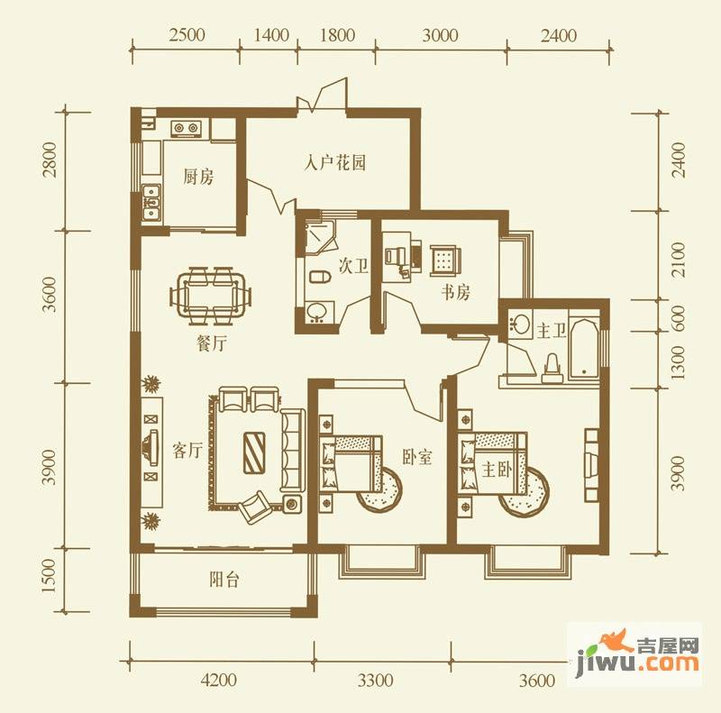 檀溪谷3室2厅2卫122.8㎡户型图