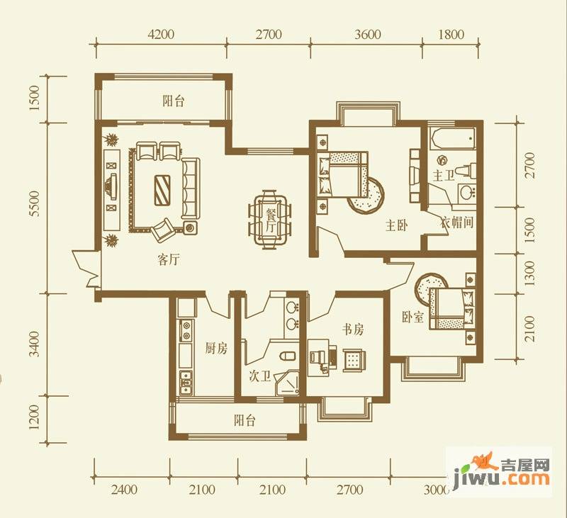 檀溪谷3室2厅2卫127.2㎡户型图