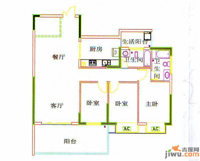 帝璟佳苑3室2厅2卫135.9㎡户型图