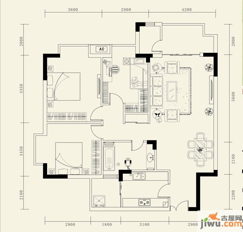 龙砚东山3室2厅1卫115.3㎡户型图