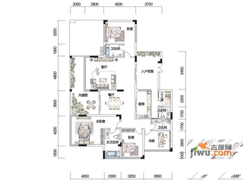 观山湖1号4室2厅4卫212㎡户型图