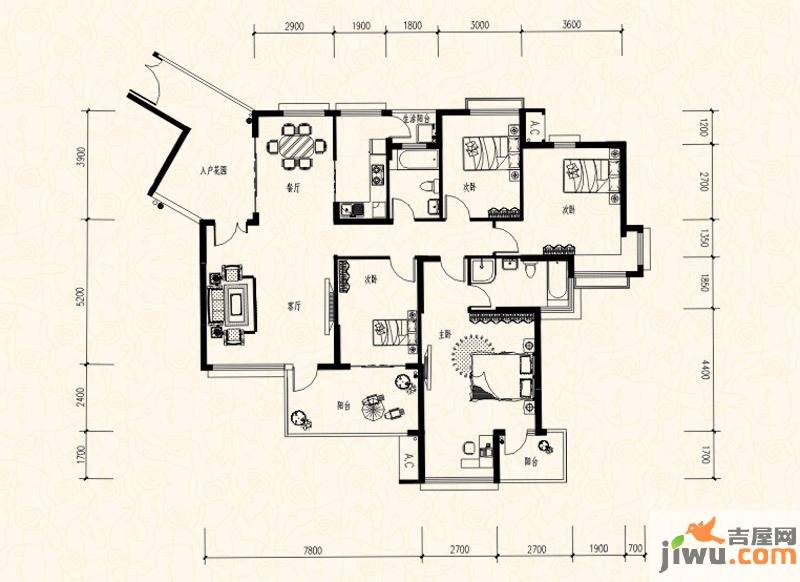 保利温泉新城4室2厅2卫180㎡户型图