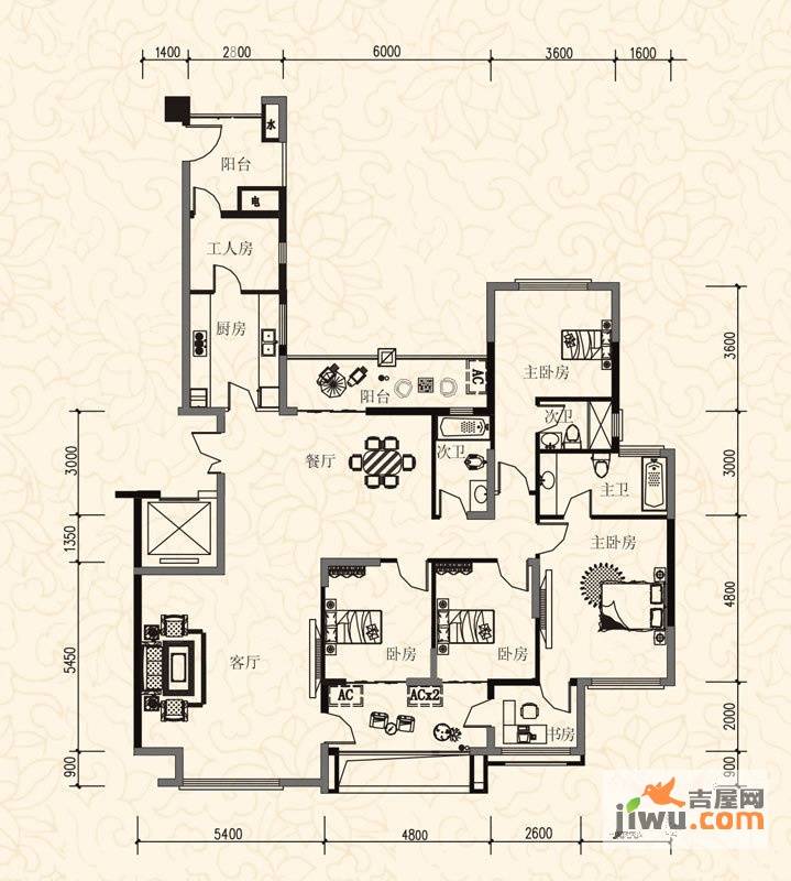 保利温泉新城5室2厅3卫208㎡户型图