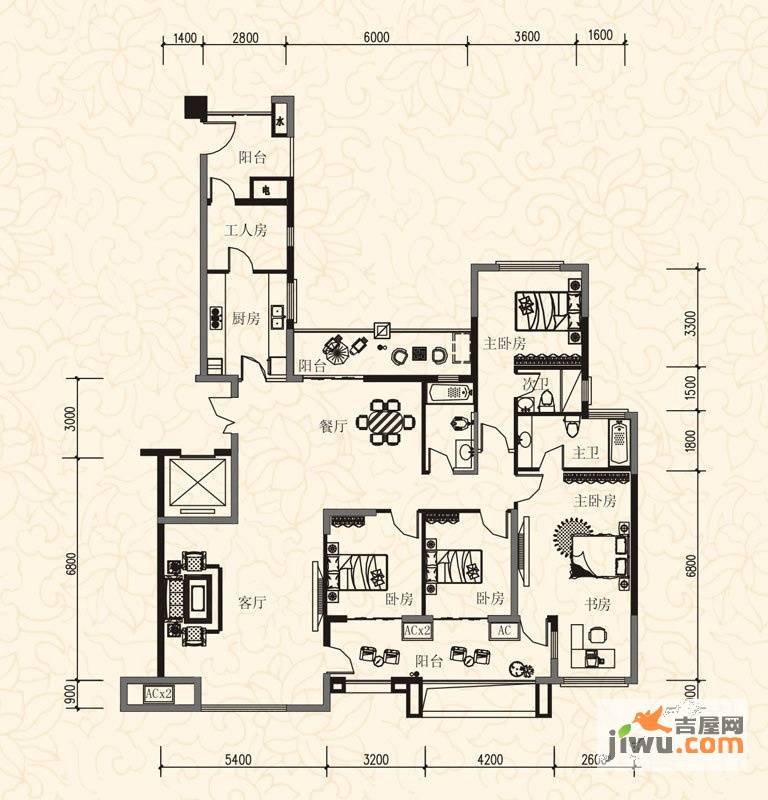 保利温泉新城5室2厅3卫206㎡户型图