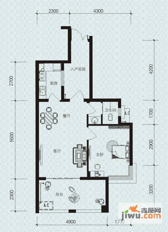 保利温泉新城1室1厅1卫65㎡户型图