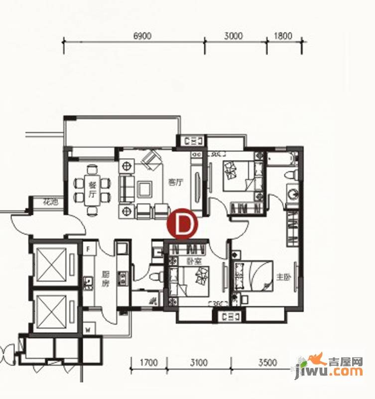 保利温泉新城3室2厅2卫116㎡户型图