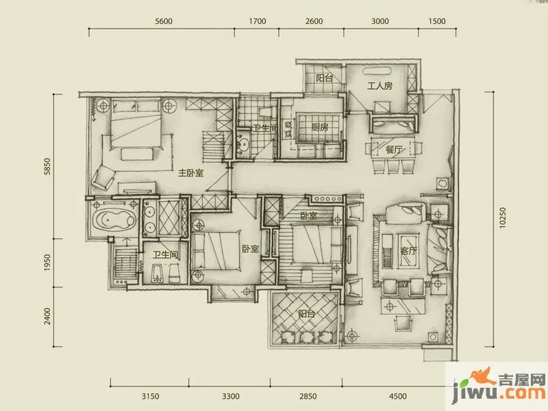 清镇中央公园3室2厅2卫147.5㎡户型图