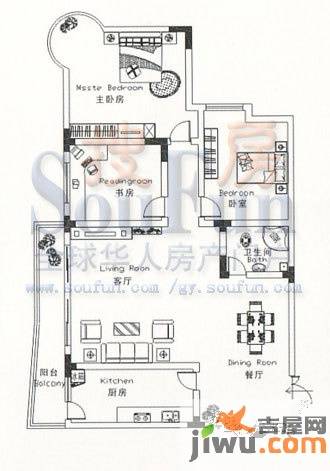 海泓兰馨苑3室2厅1卫121㎡户型图