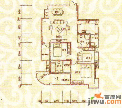 金龙国际花园3室2厅2卫126.3㎡户型图