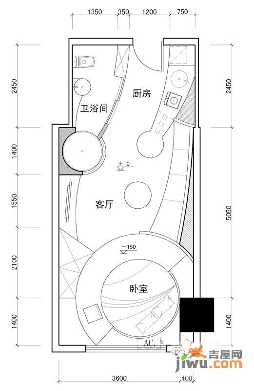 百灵时尚天地1室1厅1卫57.8㎡户型图