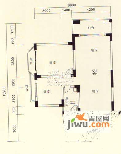 黔城碧水人家2室2厅1卫106.4㎡户型图