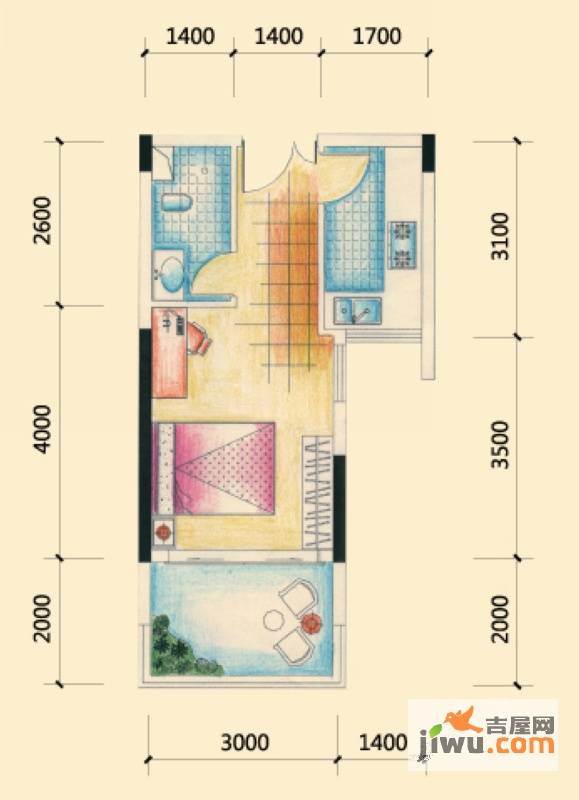 兴隆枫丹白鹭1室1厅1卫35.8㎡户型图