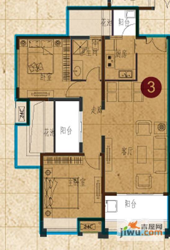 保利紫薇郡2室2厅1卫96㎡户型图