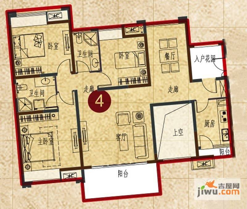 保利紫薇郡3室2厅2卫133.9㎡户型图