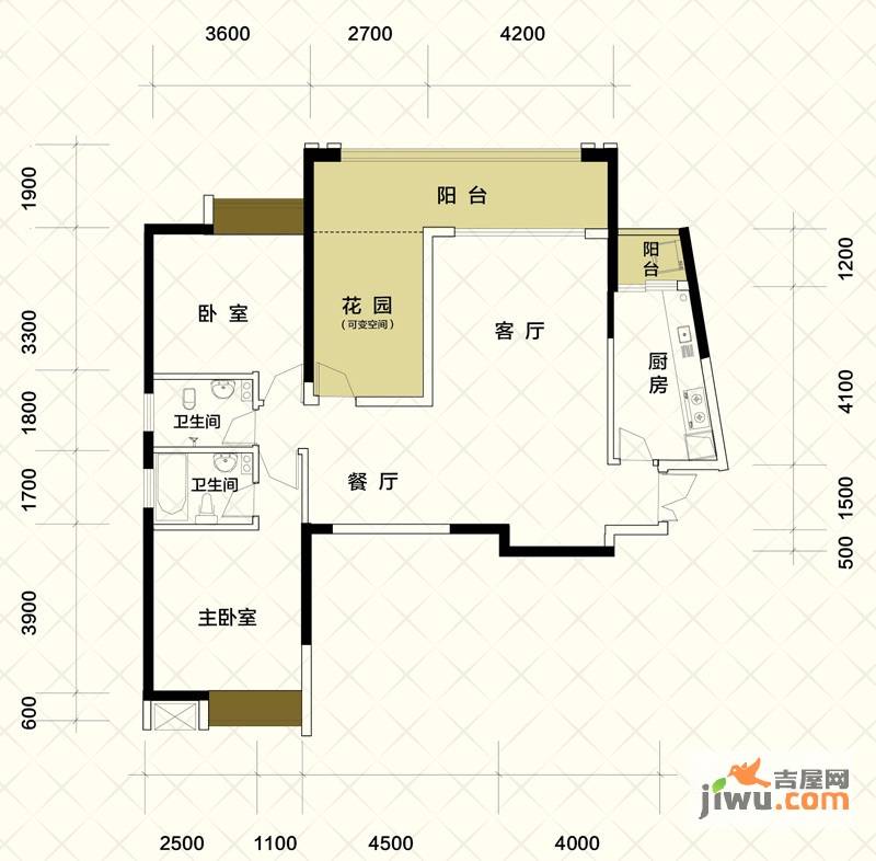 北城公馆2室2厅2卫125.9㎡户型图