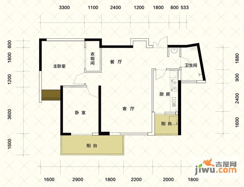 北城公馆2室2厅1卫94.4㎡户型图