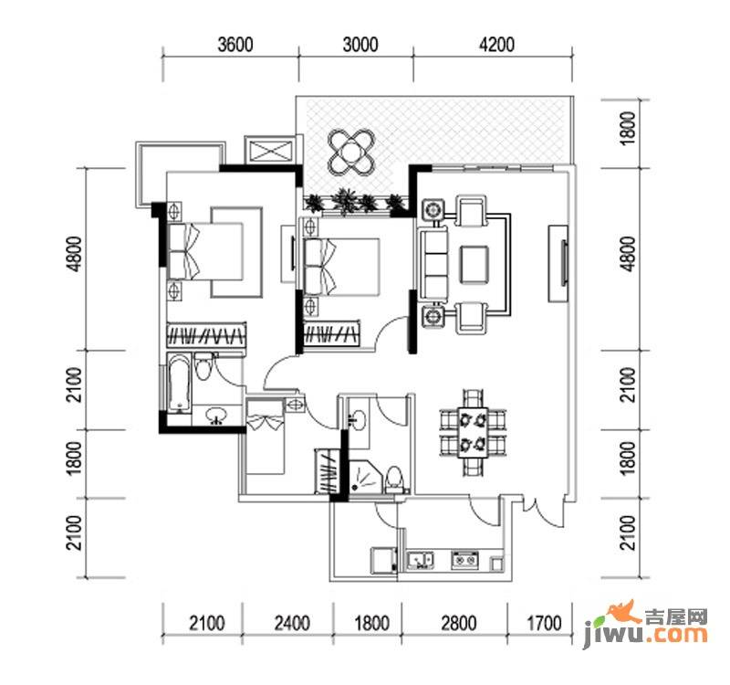 星宸国际3室2厅2卫128㎡户型图