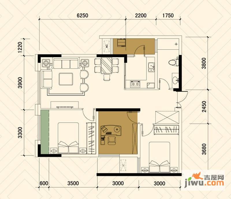 兆基新王府3室2厅1卫97.5㎡户型图