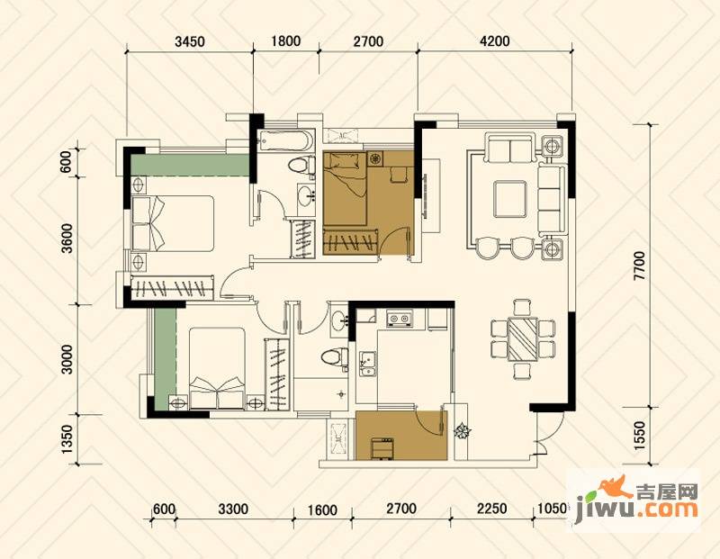 兆基新王府3室2厅2卫112.5㎡户型图