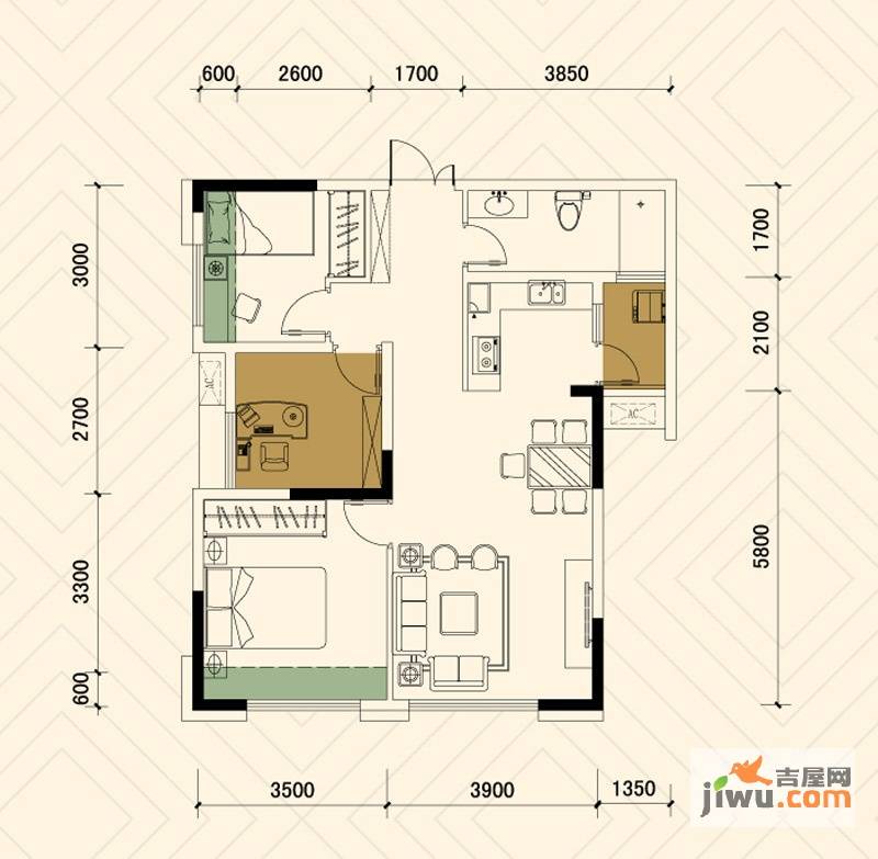 兆基新王府3室2厅1卫91.4㎡户型图