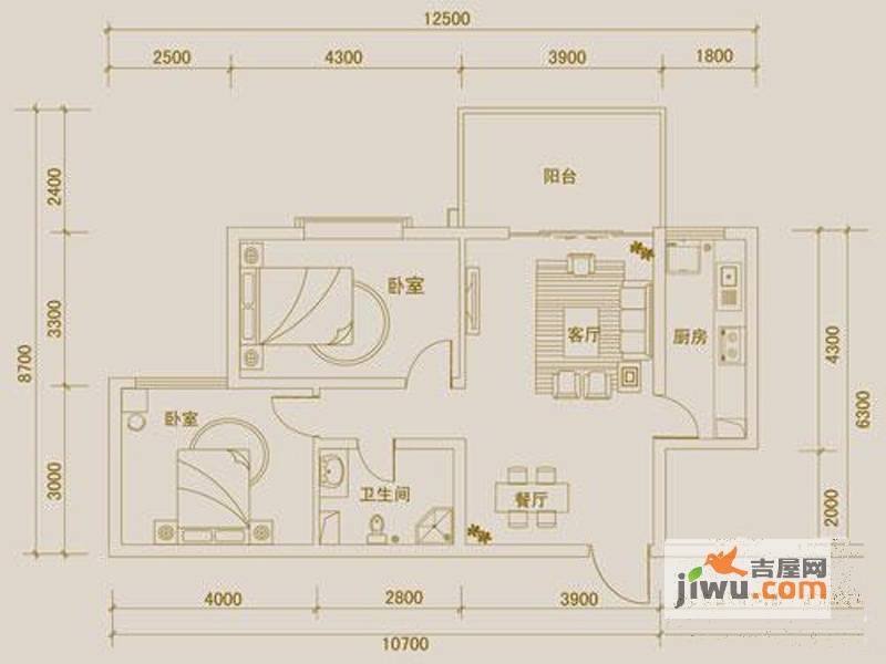 金宇紫林广场2室2厅1卫71.9㎡户型图