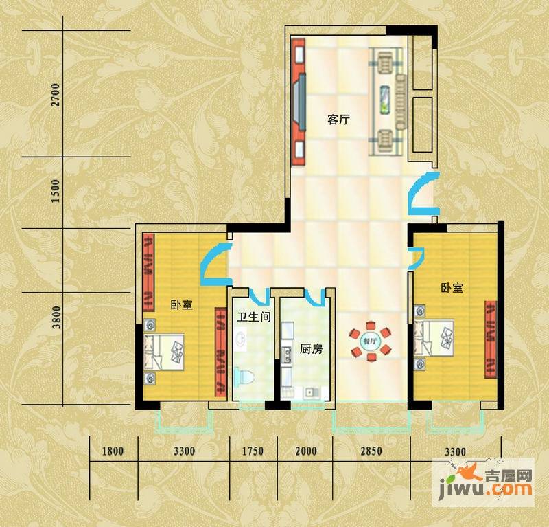 升远大厦2室2厅1卫89.5㎡户型图