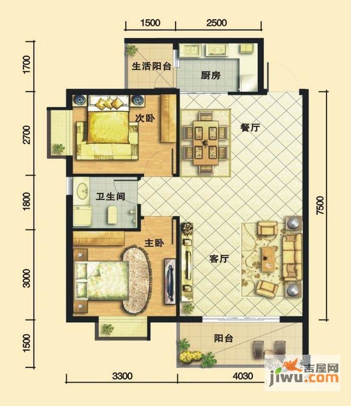 嘉馨苑2室2厅1卫80.9㎡户型图