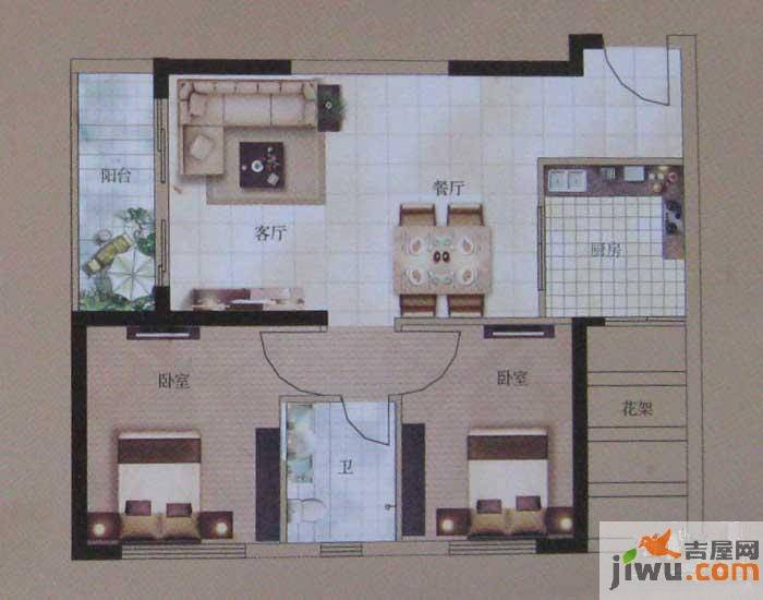 中天阳光1002室2厅1卫76㎡户型图