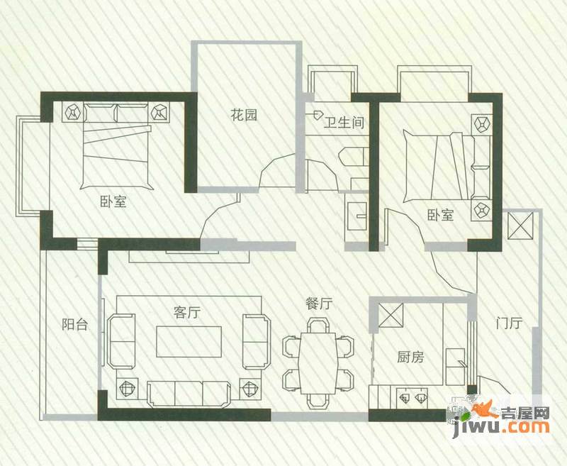 鼎易天城2室2厅1卫89.5㎡户型图